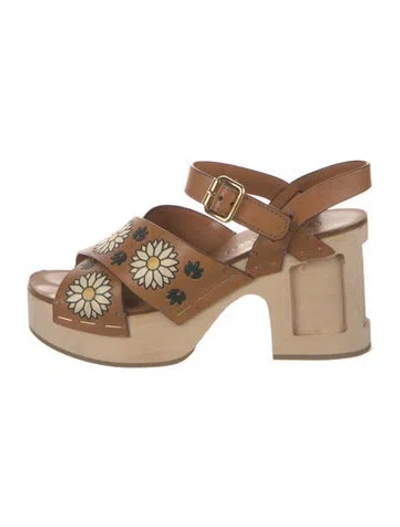 Pre-owned Miu Miu Leather Floral Print Sandals In Neutrals
