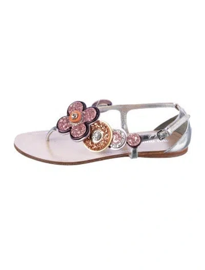 Pre-owned Miu Miu Leather Floral Print Slingback Sandals In Multi