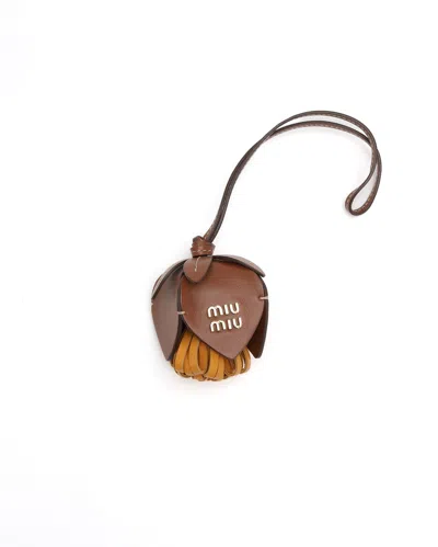 Pre-owned Miu Miu Leather Flower Bag Charm In Brown