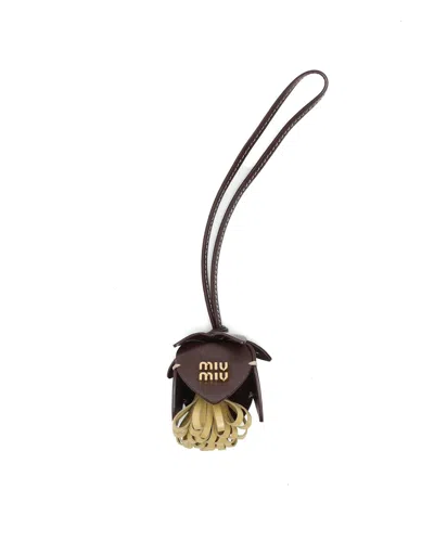 Pre-owned Miu Miu Leather Flower Bag Charm In Brown