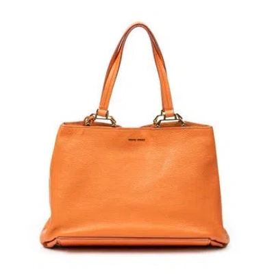 Pre-owned Miu Miu Leather Foldable Shopping Tote In Orange