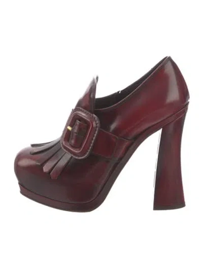 Pre-owned Miu Miu Leather Fringe Trim Accent Pumps In Burgundy