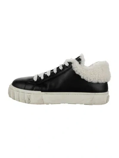 Pre-owned Miu Miu Leather Fur Trim Sneakers In Black