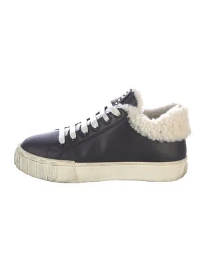 Pre-owned Miu Miu Leather Fur Trim Sneakers In Blue
