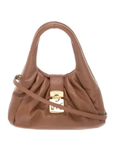 Pre-owned Miu Miu Leather Gathered Detail Bag In Brown