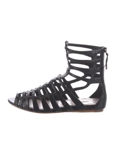 Pre-owned Miu Miu Leather Gladiator Sandals In Black