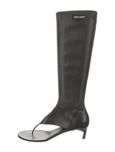 Pre-owned Miu Miu Leather Gladiator Sandals In Black