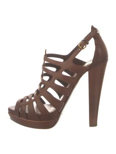 Pre-owned Miu Miu Leather Gladiator Sandals In Brown