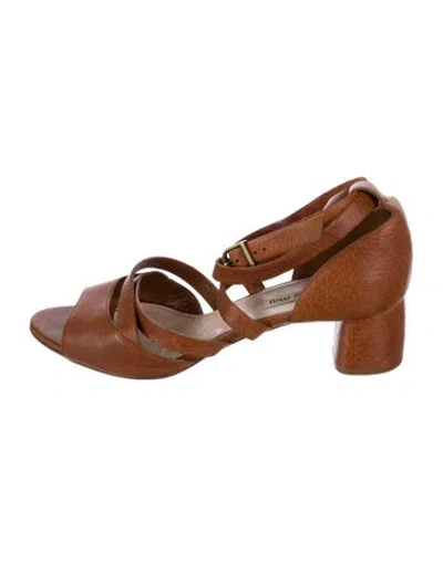 Pre-owned Miu Miu Leather Gladiator Sandals In Brown