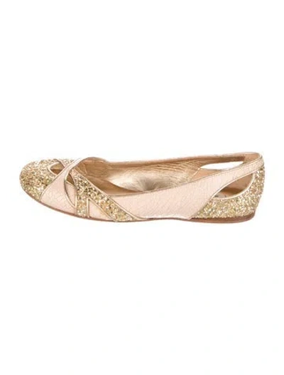 Pre-owned Miu Miu Leather Glitter Accents Ballet Flats In Gold