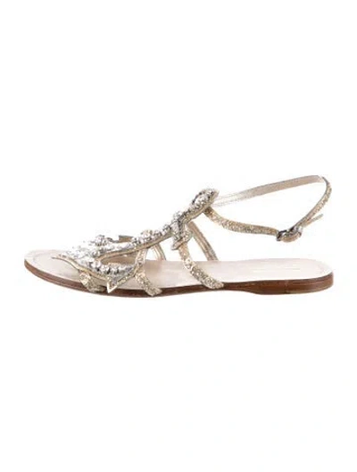 Pre-owned Miu Miu Leather Glitter Accents Gladiator Sandals In Silver