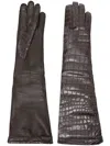 Miu Miu Croc-embossed Leather Gloves In Brown