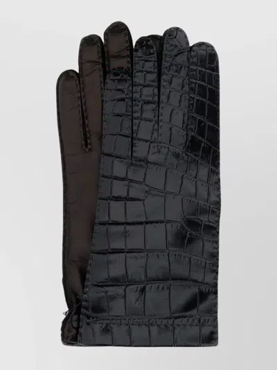Miu Miu Leather Gloves With Crocodile Texture Finish