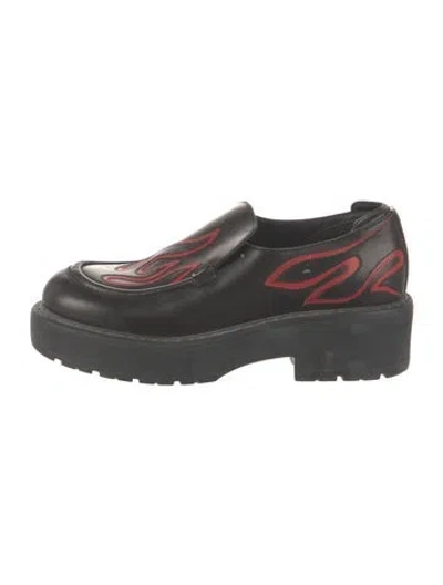 Pre-owned Miu Miu Leather Graphic Print Loafers In Multi
