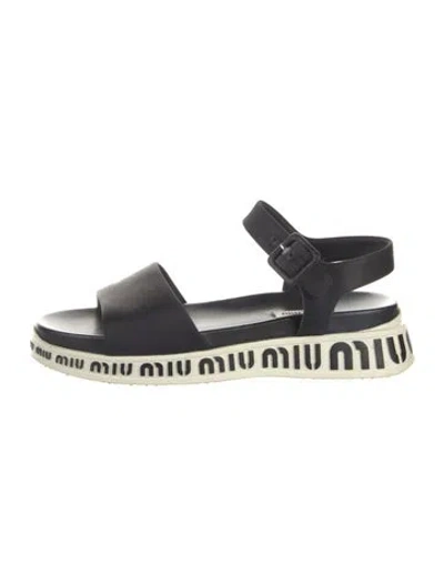 Pre-owned Miu Miu Leather Graphic Print Slingback Sandals In Black