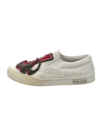 Pre-owned Miu Miu Leather Graphic Print Sneakers In White