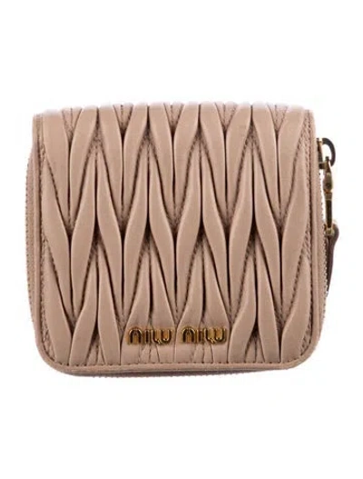 Pre-owned Miu Miu Leather Graphic Print Wallet In Neutral