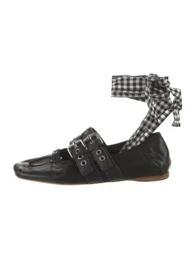 Pre-owned Miu Miu Leather Grosgrain Trim Ballet Flats In Black