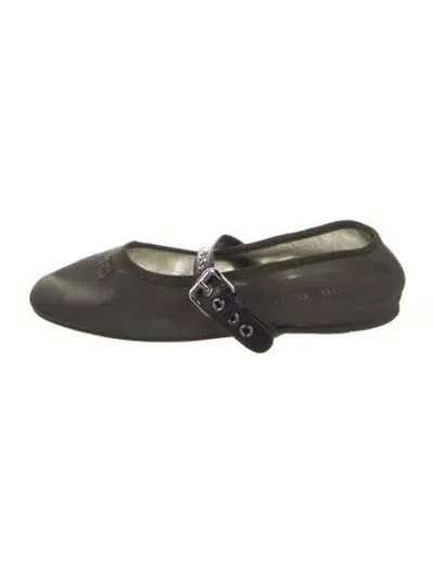 Pre-owned Miu Miu Leather Grosgrain Trim Mary Jane Flats In Green