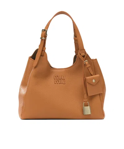 Miu Miu Leather Handbag In Brown