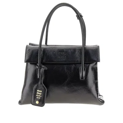 Miu Miu Leather Handbag With Cracked Effect In Black