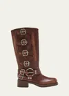 Miu Miu Stivali Buckle-detailed Leather Knee Boots In Bruciato