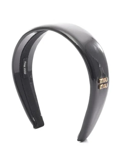 Pre-owned Miu Miu Leather Headband In Black