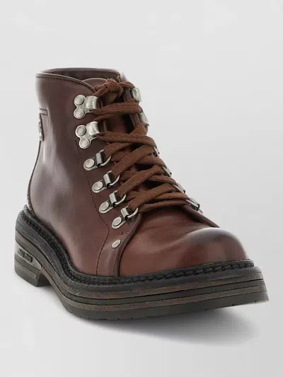 Miu Miu Leather Hiking Ankle Boots In Brown