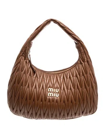 Pre-owned Miu Miu Leather Hobo In Brown