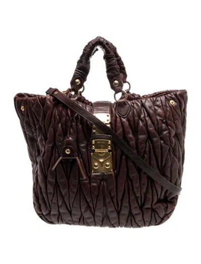 Pre-owned Miu Miu Leather Hobo In Brown