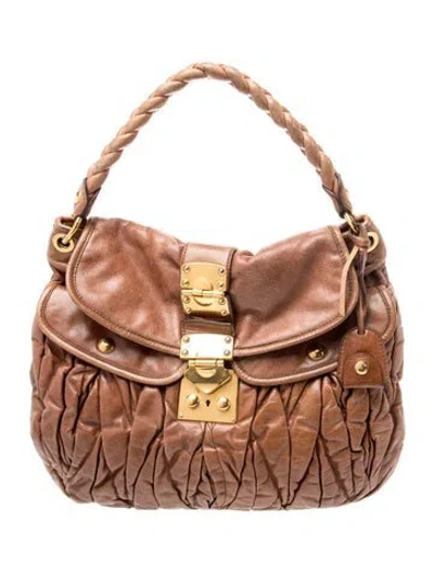 Pre-owned Miu Miu Leather Hobo In Brown