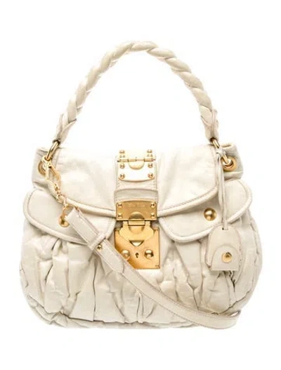 Pre-owned Miu Miu Leather Hobo In Neutral