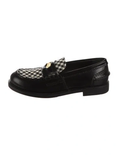 Pre-owned Miu Miu Leather Houndstooth Print Loafers In Black