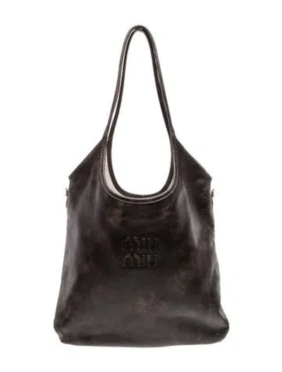 Pre-owned Miu Miu Leather Ivy Large In Brown