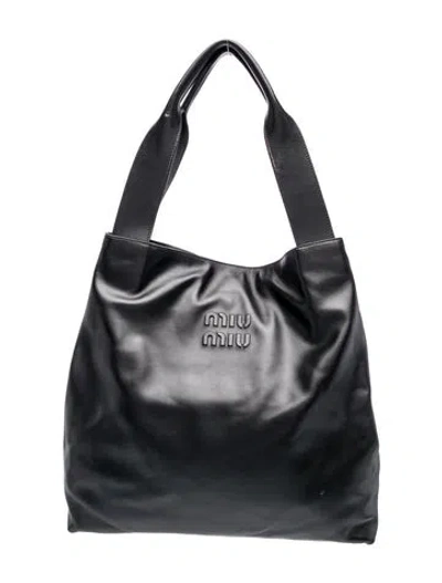 Pre-owned Miu Miu Leather Ivy Leather Tote In Black