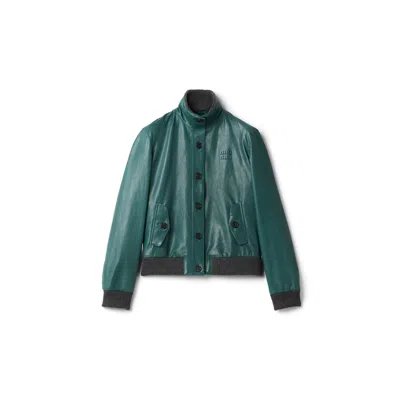 Miu Miu Leather Jacket In Bottle Green