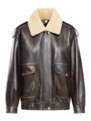 Miu Miu Leather Jacket With Shearling Collar In Brown