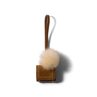 Miu Miu Leather Key Ring Trick In Brandy/honey