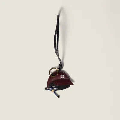 Miu Miu Leather Key Ring Trick In Burgundy