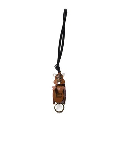 Miu Miu Leather Key Ring Trick In Cognac