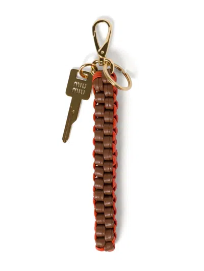 Miu Miu Leather Keychain In Brown