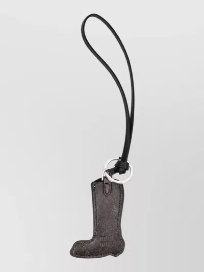 Miu Miu Leather Keyring In Black