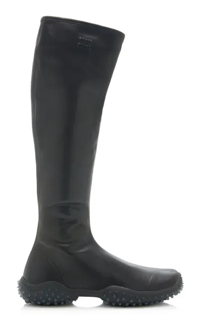 Miu Miu Leather Knee Boots In Black