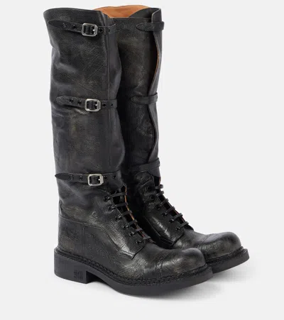 Miu Miu Multi-buckle Leather Boots In Black