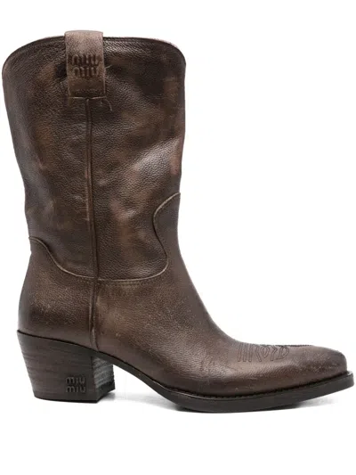 Pre-owned Miu Miu Leather Knee-high Boots In Brown