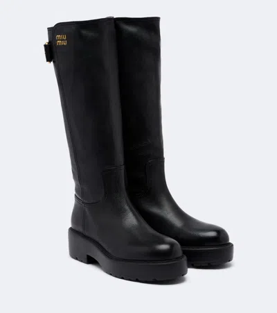 Miu Miu Leather Knee-high Boots In Black