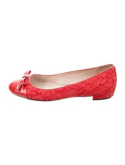 Pre-owned Miu Miu Leather Lace Pattern Ballet Flats In Red