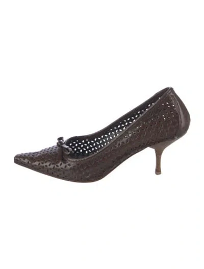 Pre-owned Miu Miu Leather Lace Pattern Pumps In Brown
