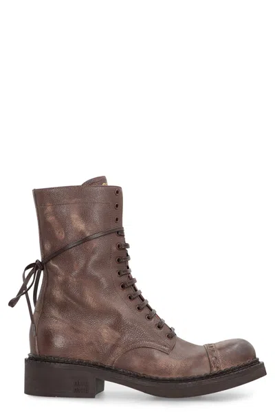 Miu Miu Leather Lace-up Boots In Multi