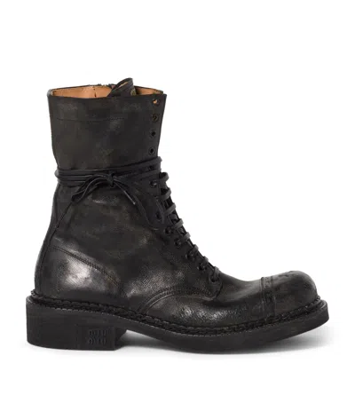 Miu Miu Leather Ankle Boots Block Heel In Black